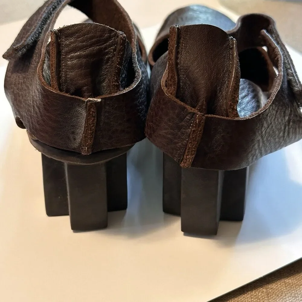 Trippen Germany Women's Brown Leather Edel Mary Jane Wedge EU 38 Lagenlook fairy